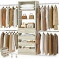 thumbnail image 1 of Aheaplus Closet System, Closet Organizer System with 4 Wooden Drawers, 4-9Ft Wood Closet Organizer with Tower, Walk-in Closet Organizer with 4 Hanging Rods, White Oak, 1 of 7