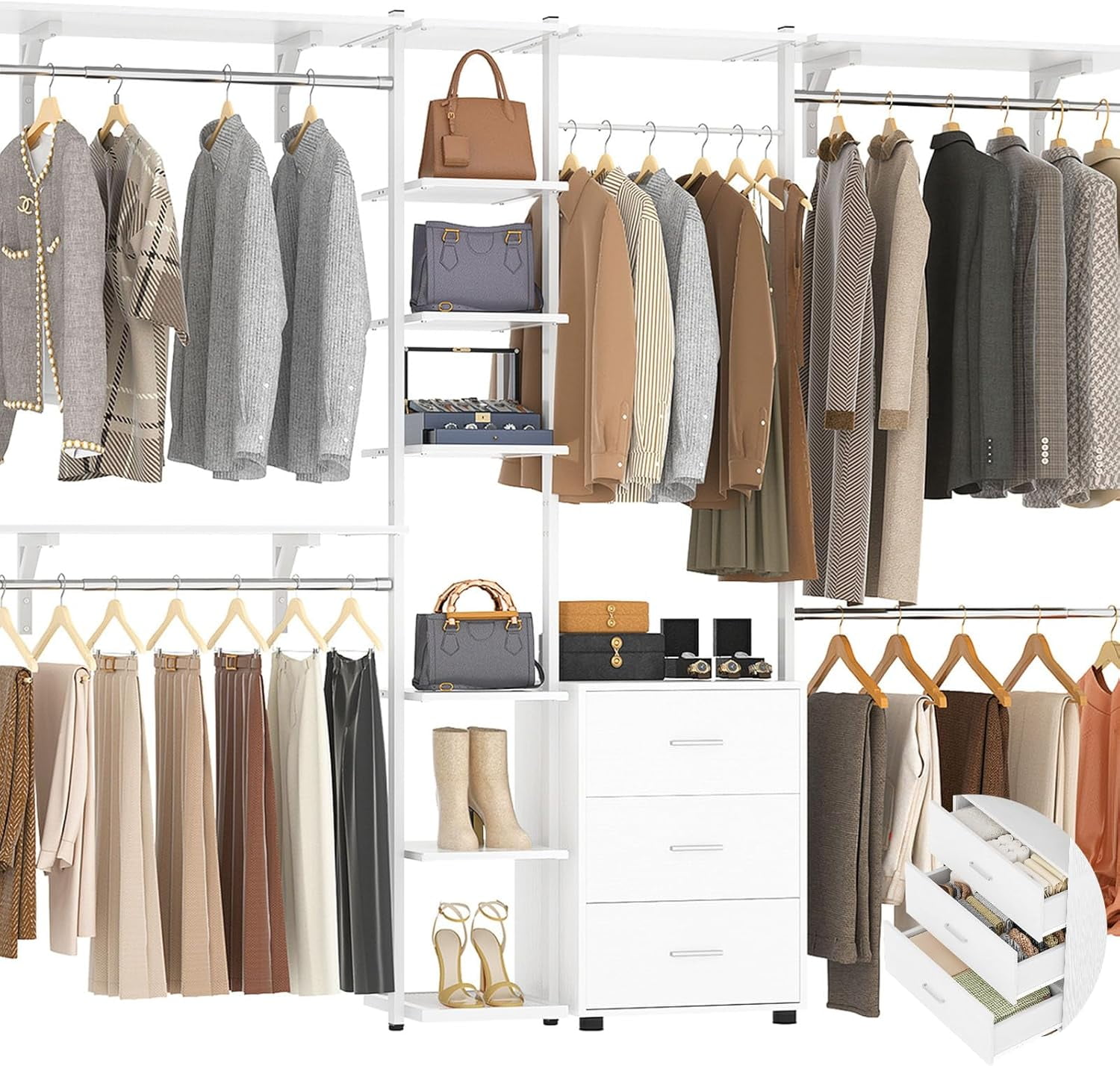 Aheaplus Closet System with Drawers, Closet Organizer System Storage ...