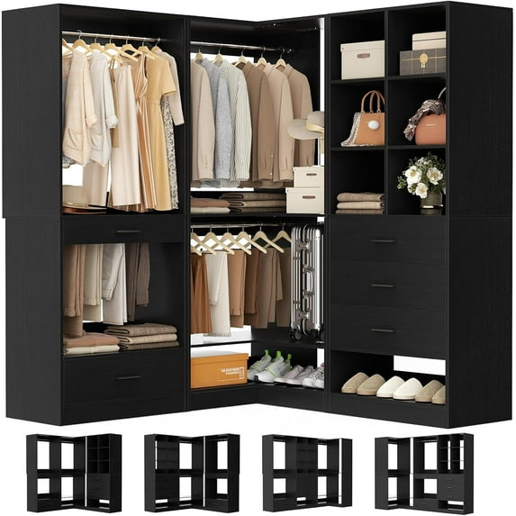 Aheaplus Closet System Organizer Set with Drawers, Pants Rack, Cube Storage & Hanging Rods – Includes Shoe Storage & Anti-Tip Kit – Expandable, Easy to Install, White