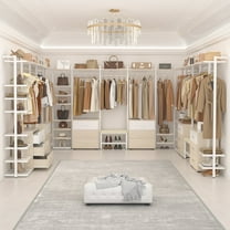 Aheaplus Durable Heavy Duty Garment Rack with 6 Drawers, Large Wall-Mounted Closet Organizer for Wardrobe, Bedroom, and Walk-in Closet, Natural White