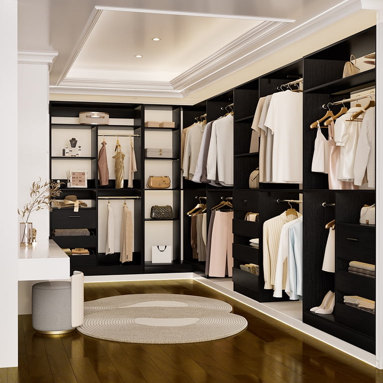 closet organizer for long dresses Freestanding Closet Organizer with 6 Shelves and Hanging Bar, Black