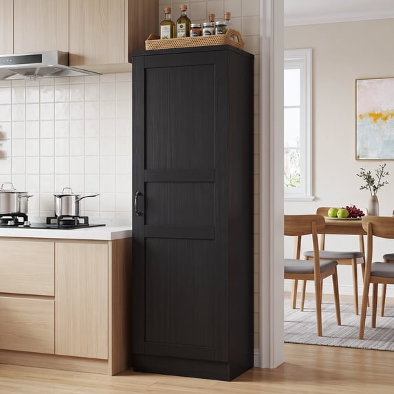 Aheaplus Farmhouse Pantry Storage Cabinet - Freestanding Narrow Cabinet with Adjustable Shelves for Kitchen, Bathroom & Utility Room,Black