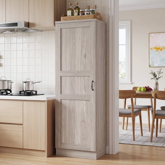 Aheaplus Farmhouse Pantry Storage Cabinet - Freestanding Narrow Cabinet with Adjustable Shelves for Kitchen, Bathroom & Utility Room,White Oak