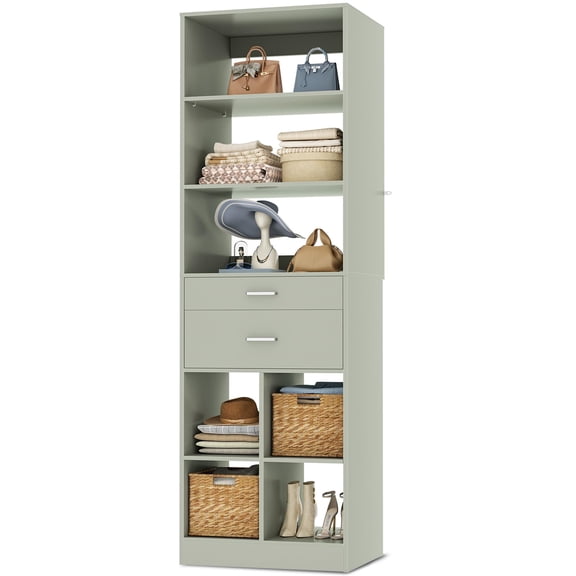 Aheaplus Freestanding Vertical Closet System, 79.7" Tall 18.9" Width Wardrobe Storage Unit with Adjustable Shelves & Smooth-Glide Drawers,Cyan