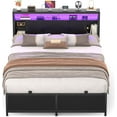 thumbnail image 1 of Aheaplus Full Size Bed Frame - Storage Headboard Bed with Sliding Doors, LED Lights & USB Charging Station, Metal Platform Bed Frame, No Box Spring Needed, Black, 1 of 7