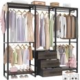 thumbnail image 1 of Aheaplus Garment Rack Heavy Duty Clothes Rack for Hanging Clothes,Clothing Rack with Drawers, Wood Stoarge Shelf Wardrobe Rack, Freestanding Closet Corner L Shaped Closet System Organizers,Black Oak, 1 of 7