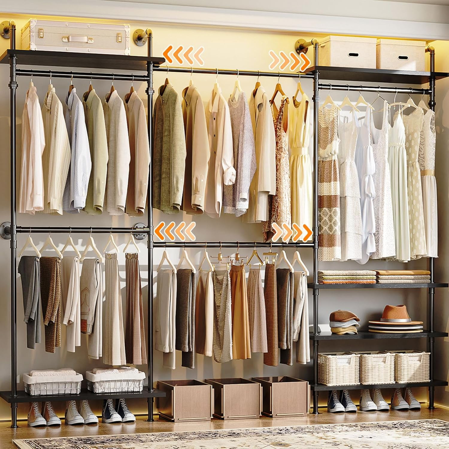 Aheaplus Industrial Pipe Clothing Rack, Expandable Garment Rack, Closet ...