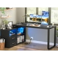 thumbnail image 1 of Aheaplus L Shaped Desk with Drawers, 55" Corner Computer Desk with File Cabinet, L-Shaped Desk with Power Outlets &LED Lights, Large Reversible Desk with and Storage Shelves for Home Office, Black, 1 of 8