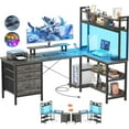 thumbnail image 1 of Aheaplus L Shaped Desk with Hutch, Gaming Desk with Led Lights, Reversible Computer Desk with Power Outlet, Corner Desk with File Drawer & Monitor Stand, Storage Shelves for Home Office, Black Oak, 1 of 8