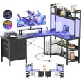 thumbnail image 1 of Aheaplus L Shaped Desk with Hutch, Gaming Desk with Led Lights, Reversible Computer Desk with Power Outlet, Corner Desk with File Drawer & Monitor Stand, Storage Shelves for Home Office, Black, 1 of 8