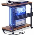 thumbnail image 1 of Aheaplus Mobile 4-Level Height Adjustable CPU Tower Stand with Wheels & Power Strips - 24" Rustic Brown Under-Desk Holder, 1 of 7