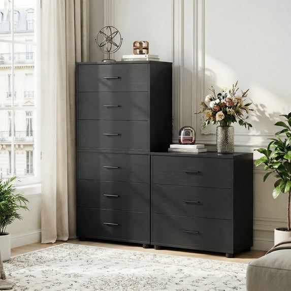 Aheaplus Multifunctional 3-Drawer Wood Closet Organizer System - Versatile Storage Solution for Bedroom, Nightstand & End Table,Black
