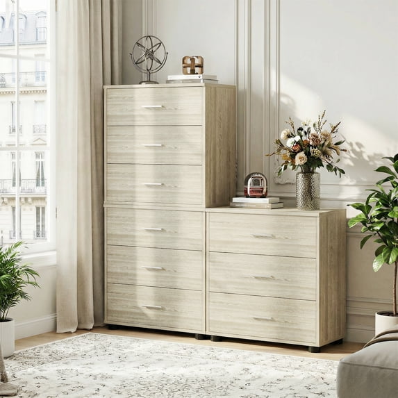 Aheaplus Multifunctional 3-Drawer Wood Closet Organizer System - Versatile Storage Solution for Bedroom, Nightstand & End Table,White Oak