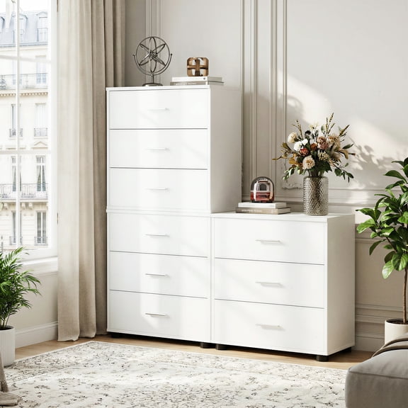 Aheaplus Multifunctional 3-Drawer Wood Closet Organizer System - Versatile Storage Solution for Bedroom, Nightstand & End Table,White