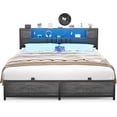 thumbnail image 1 of Aheaplus Queen Size Bed Frame with Power Outlet & LED Light, Platform Bed with Upholstered Headboard and Storage, Sturdy Metal Slats Support, No Box Spring Needed, Noise-Free,Black Oak, 1 of 7