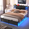thumbnail image 1 of Aheaplus Queen Size Bed Frame with RGB LED Lights and Power Outlets, No Box Spring Needed Platform Bed with Storage Upholstered Headboard, 1 of 7