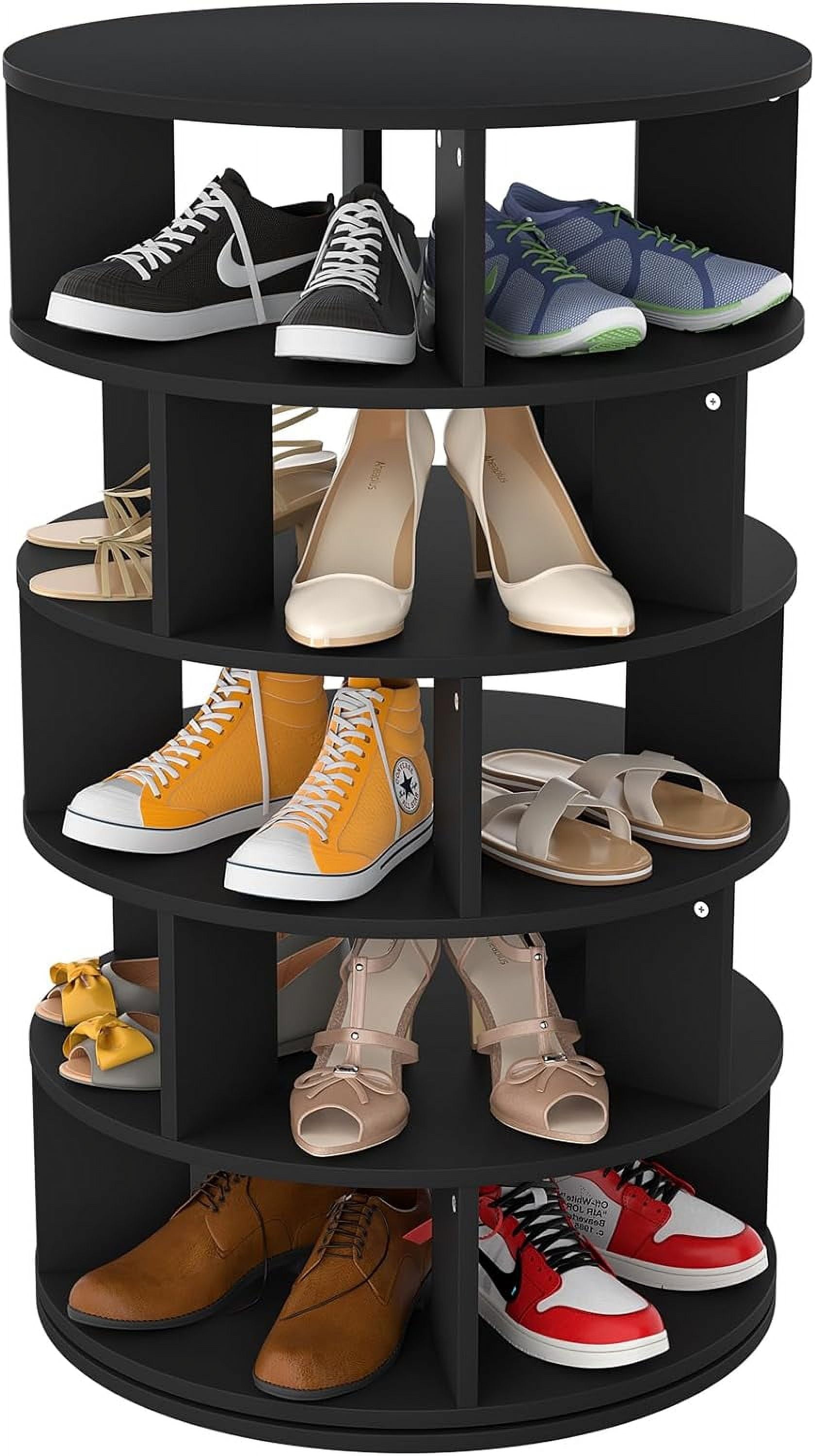 Aheaplus Rotating Shoe Rack, 5-Tier Wood Shoe Organizer for Closet, 360 ...