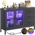 thumbnail image 1 of Aheaplus Sideboard Buffet Cabinet with 3 Wood Drawers, Storage Cabinet with Power Outlet & LED Light, 1 of 7