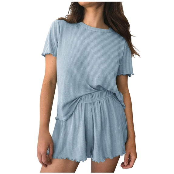 AherBiu 2 Piece Pajama Sets for Women Short Sleeve Tops with Loose Shorts Sleepwear Lounge Set Summer Outfits
