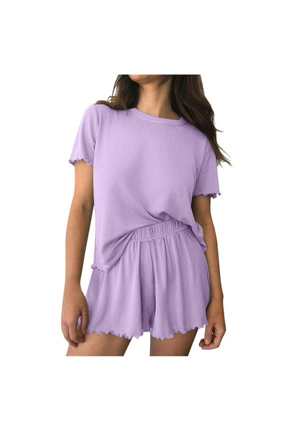 2 Piece Pajama Sets for Women Short Sleeve Tops with Loose Shorts Sleepwear Lounge Set Summer Outfits