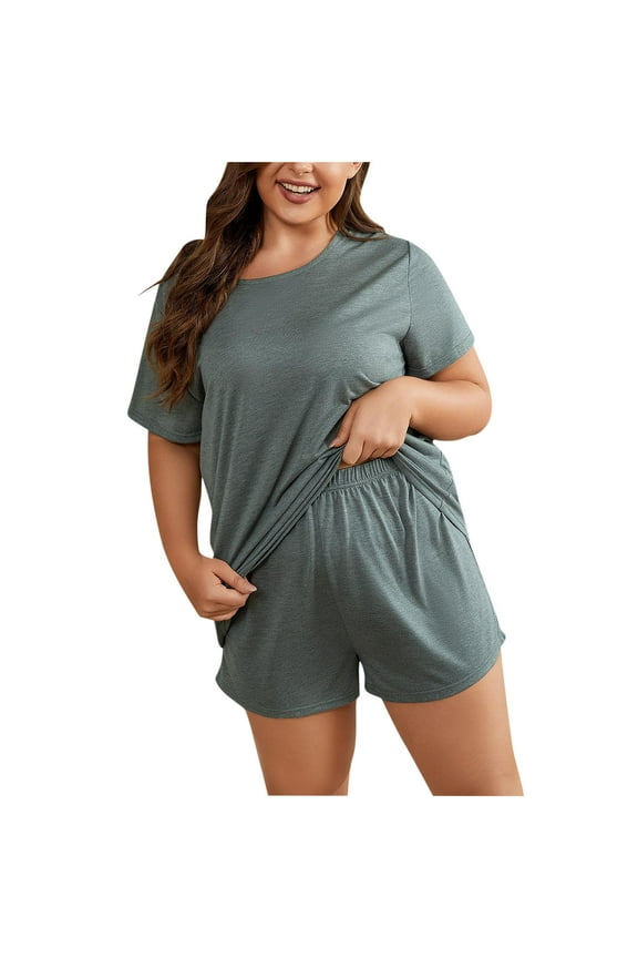 2 Piece Short Pajamas Sets for Women Plus Size Short Sleeve Tops Shorts Lounge Set Comfy Sleepwear
