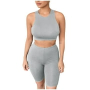 AherBiu 2 Piece Workout Sets for Women Cropped Tank Bra Tops with Slim Bottom Legging Shorts Gym Outfits