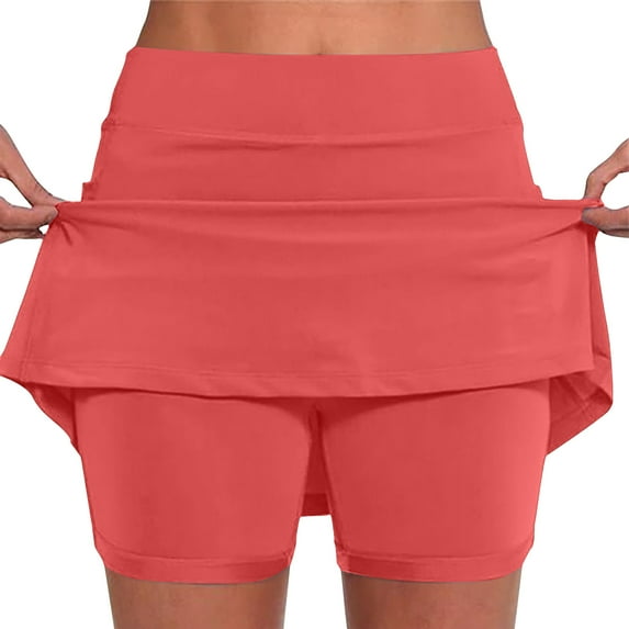 AherBiu 2 in 1 Shorts for Women Tennis Skorts Stretchy High Waisted Comfy Workout Bikers Mini Skirts