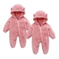 thumbnail image 1 of AherBiu 2PC Baby Girls Boys Fleece Rompers Long Sleeve Newborn Infant Sherpa Warm Zip up Hooded Jumpsuits Overalls Solid Color, 1 of 9