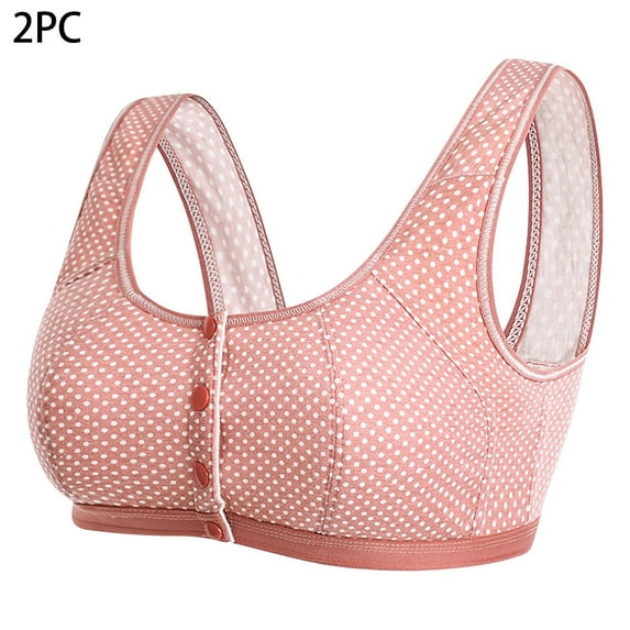 AherBiu 2PC Cotton Bras for Women Wireless Dotted Print Button Front Closure Comfy Lingerie Sleepwear Bra Bralettes