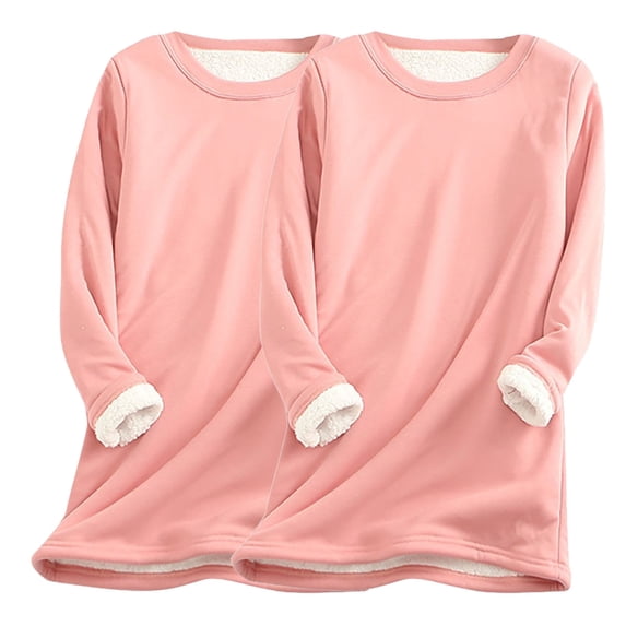 AherBiu 2pc Fleece Tops for Women Plus Size Long Sleeve Thick Thermal Warm Pajamas Pullover T Shirts