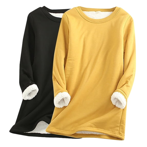 AherBiu 2pc Fleece Tops for Women Plus Size Long Sleeve Thick Thermal Warm Pajamas Pullover T Shirts