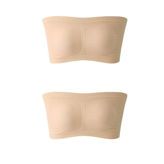 AherBiu 2pc Plus Size Bras for Women Strapless Stretchy Gathered Tube Bra Comfort Wireless Bralette