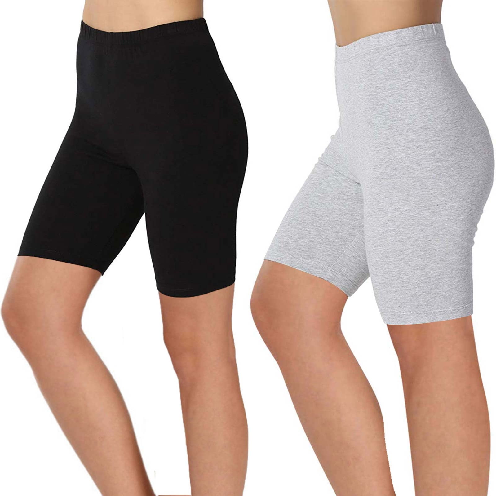 AherBiu 2pc Short Leggings for Women High Waisted Stretchy Slim Basic Bottom Legging Shorts Solid Color