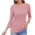 thumbnail image 1 of AherBiu 3/4 Sleeve Length Tops for Women Button Notch V Neck Comfy Basic T Shirts Casual Loose Blouse, 1 of 5