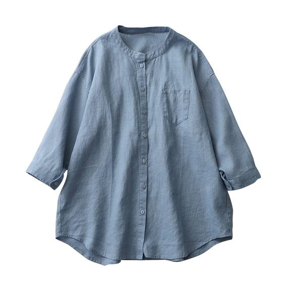 AherBiu 3/4 Sleeve Tops for Women Button down Shirts Cotton Linen Fall Casual Loose Lightweight Blouse