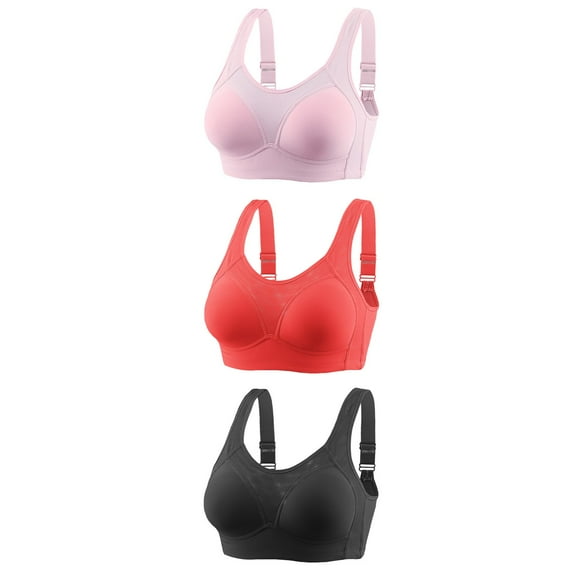 AherBiu 3PC Everyday Bras for Women Seniors Full Coverage Wireless Bra Mesh Breathable Push-Up Bralettes