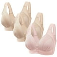 thumbnail image 1 of AherBiu 3PC Plus Size Bras for Women Wireless Comfy Everyday Bralettes Button Front Closure Push-Up Bra, 1 of 5