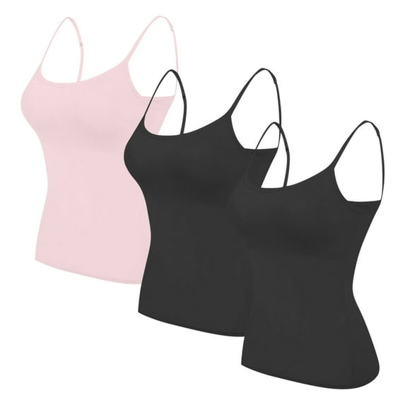 AherBiu 3PC Womens Tank Tops with Built in Bra Pajamas Cami Shirts Sleeveless Basic Layer Tees Adjustable Strap