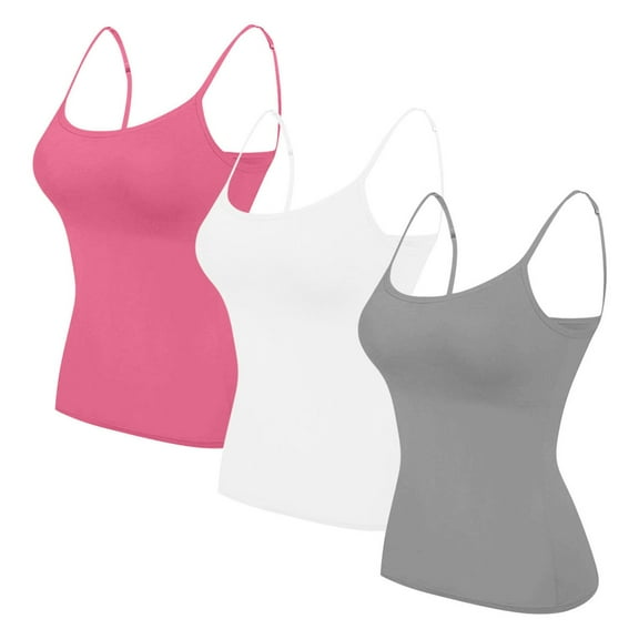 AherBiu 3PC Womens Tank Tops with Built in Bra Pajamas Cami Shirts Sleeveless Basic Layer Tees Adjustable Strap