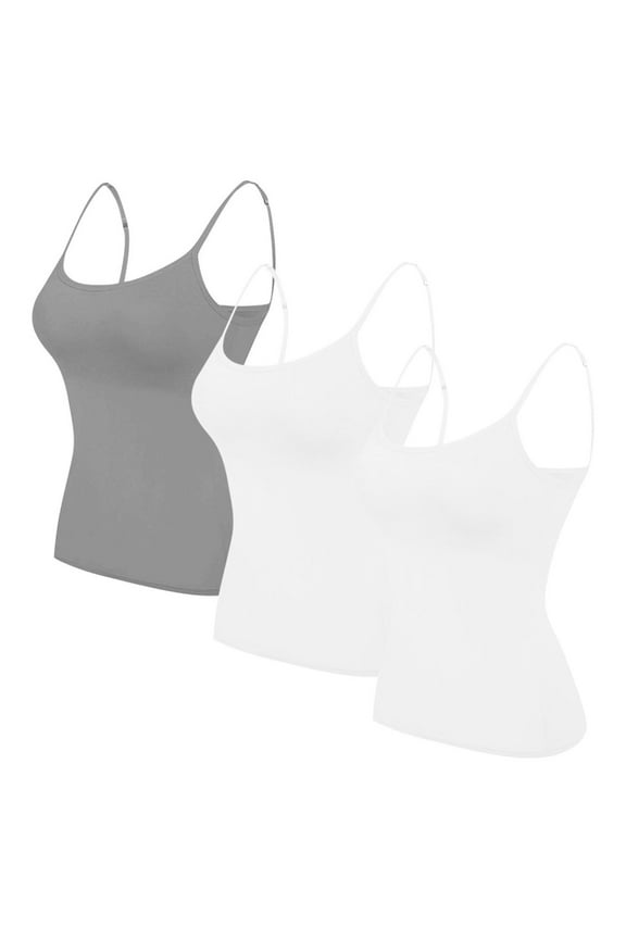 3PC Womens Tank Tops with Built in Bra Pajamas Cami Shirts Sleeveless Basic Layer Tees Adjustable Strap