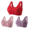 thumbnail image 1 of AherBiu 3pc Everyday Bras for Seniors Women Plus Size Wireless Bralette Full Coverage Floral Button Front Closure Bra, 1 of 6