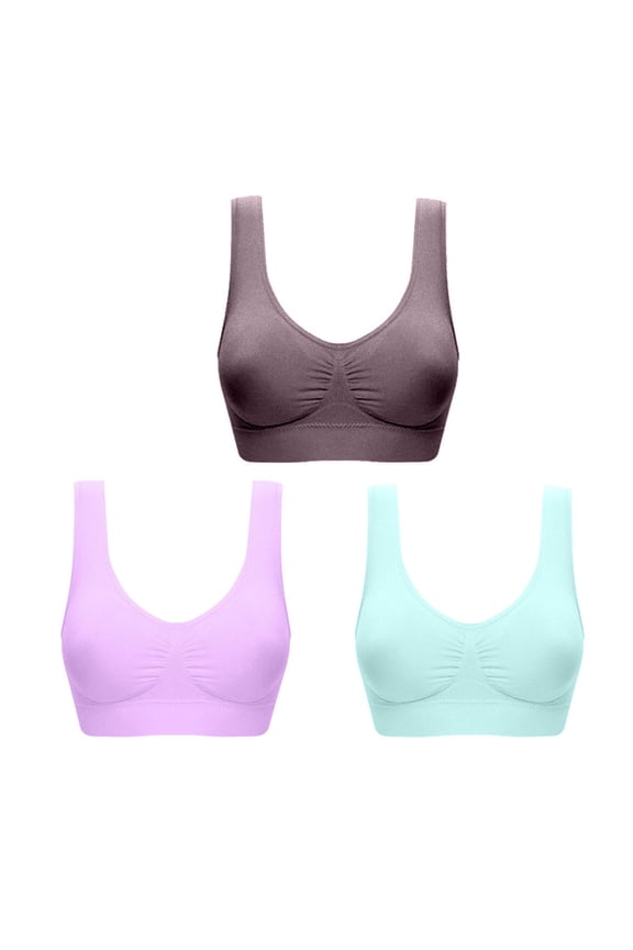 3pc Sports Bras for Women Push up Wireless Stretchy High Support Workout Athletic Wide Strap Bra Bralette