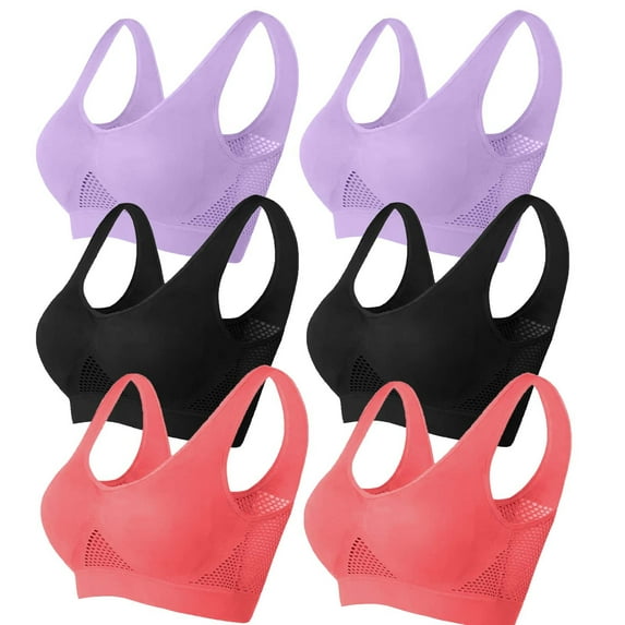 AherBiu 6pc Plus Size Sports Bras for Women High Support Activewear Wireless Full Coverage Breathable Bralette