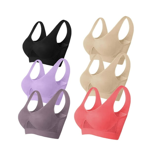 AherBiu 6pc Plus Size Sports Bras for Women High Support Activewear Wireless Full Coverage Breathable Bralette