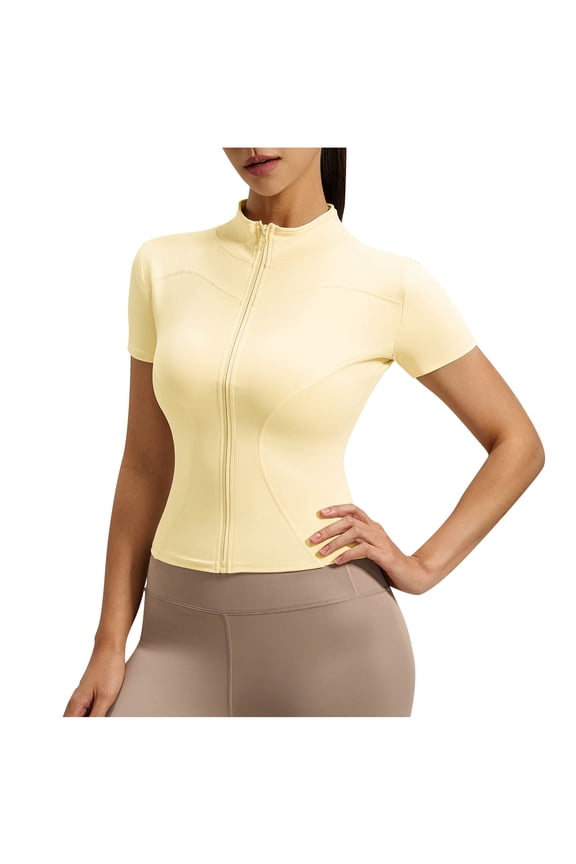 Athletic Jacket for Women Short Sleeve Zip up Workout Yoga Tops Open Front Lightweight Quick-Dry Stretch Shirt