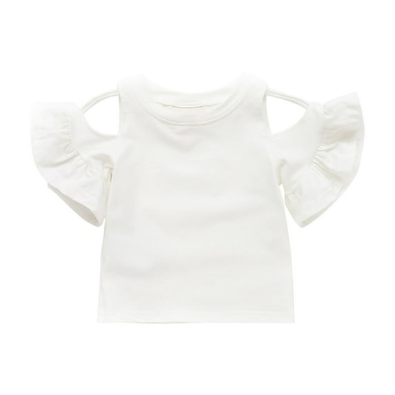 AherBiu Baby Clothes Cute Tops Toddler Girls Clothes Ruffle Short Sleeve off Shoulder Crewneck Comfy Shirt