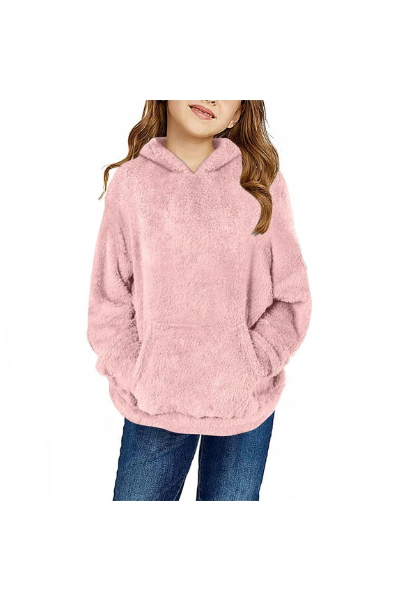 Baby Clothes Fleece Plush Sweatshirt for Teen Girls Fuzzy Warm Hoodie Winter Tops with Pocket