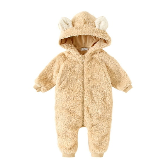 AherBiu Baby Clothes Fleece Rompers Snowsuit Coats Long Sleeve Zip up Ear Hooded Onesie Winter Outfits