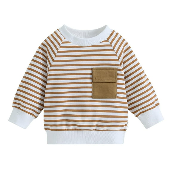 AherBiu Baby Clothes Striped Crewneck Long Sleeve Cotton T Shirts Comfy Sweatshirt Toddler Boys Clothes