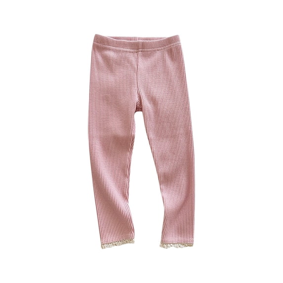 AherBiu Baby Clothes Toddler Kids Girls Leggings Ribble Knitted Lace Hem Slim Fitted Cute Tights Bottoms Pants(7-8 Years,Pink)